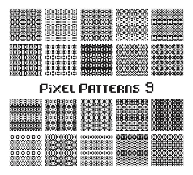 Pixel pattern seamless black and white color Patterns set in retro design