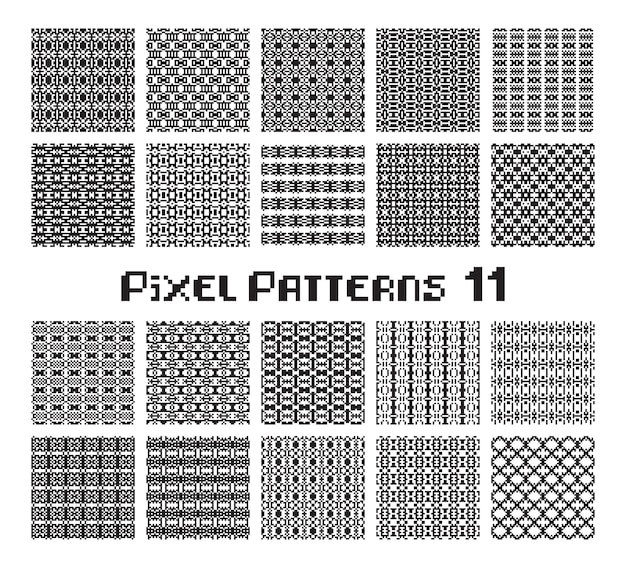 Pixel pattern seamless black and white color Patterns set in retro design