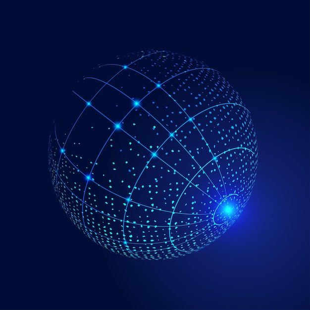Pixel point line composition threedimensional luminous sphere abstract vector planet