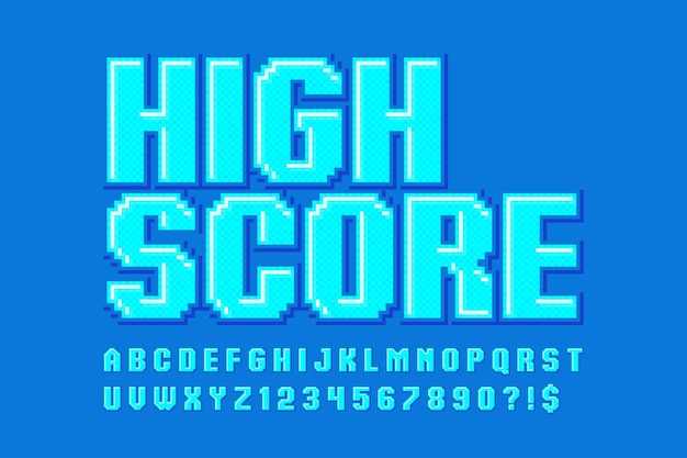 Pixel stylized vector alphabet design High contrast and sharp retrofuturistic