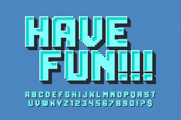 Pixel stylized vector alphabet design High contrast and sharp retrofuturistic