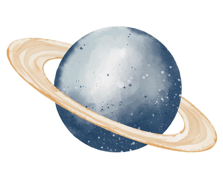 Vektor planet with ring in a space watercolor illustration drawing of saturn in pastel colors for baby shower greeting cards or childish birthday invitations sketch of galaxy on isolated background