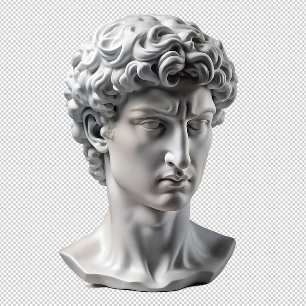 plaster statue of davids head isolated ancient greek hero sculpture