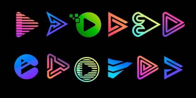 play and multimedia icon set logo symbol and icon vector template