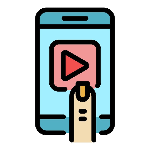 Play phone training icon Outline play phone training vector icon color flat isolated