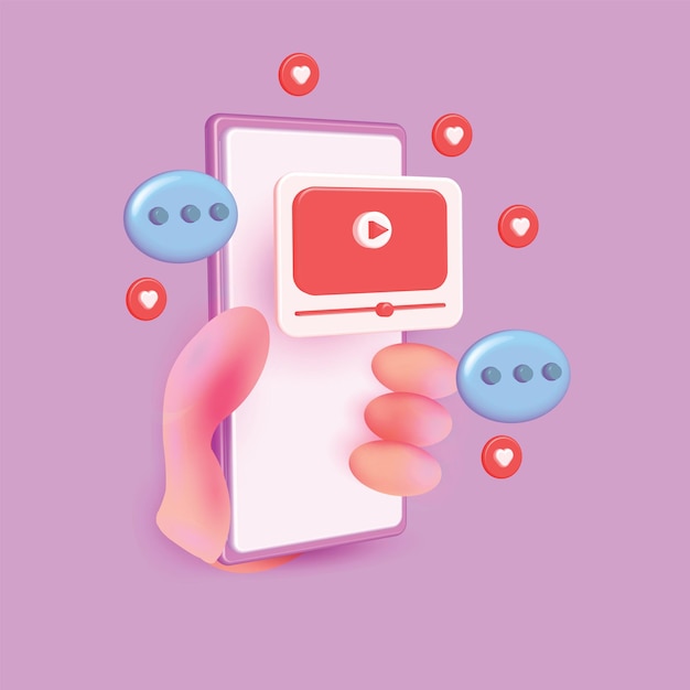 playing video with movie internet 3d vector cartoon with hand ,banner ,copy space minimal colorful c
