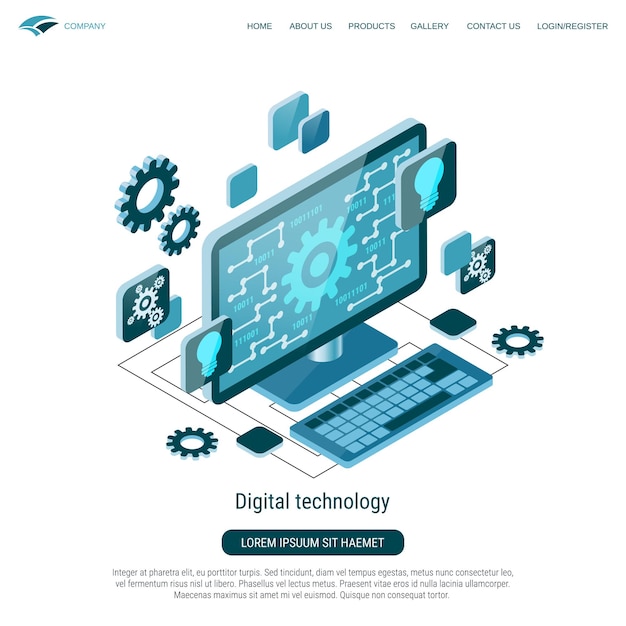 Plochá 3D izometrická vektorová koncepční ilustrace digitálních technologií