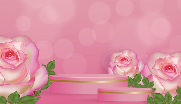 podium round stage for valentines day with red and gold heart for i love you day