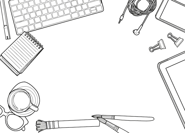 Vektor pohled shora na kancelářské potřeby a gadgety