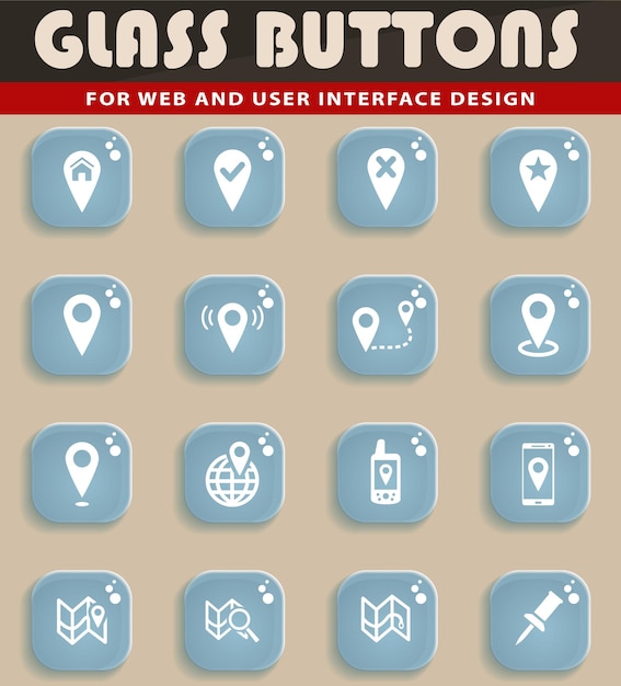 Pointer and maps icons on glass buttons