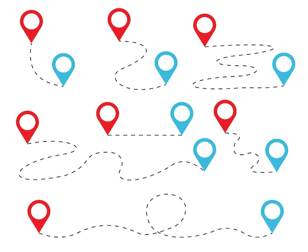 pointer path between two map pins start to finish route tracking trace location