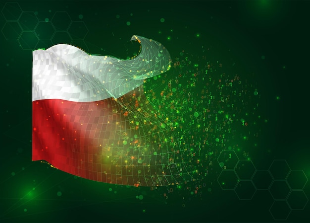 poland on vector 3d flag on green background with polygons and data numbers