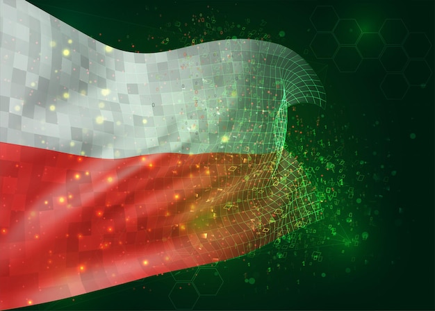 Poland, on vector 3d flag on green background with polygons and data numbers
