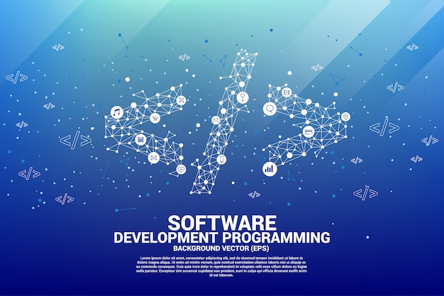 polygon software development programming tag with dot connect line and functional 
