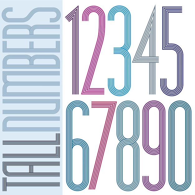 Poster tall colorful striped numbers on white background