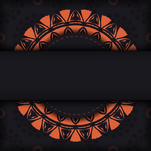 Preparing an invitation with a place for your text and abstract patterns. Luxurious vector template for print design postcards in black color with orange patterns.