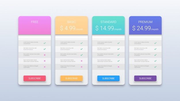 Price Table Template for Website and Applications with Four Options