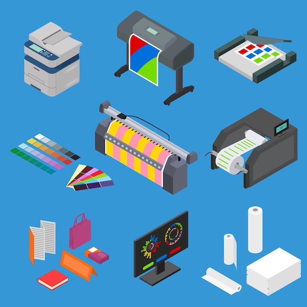 printing signs 3d icons set isometric view vector