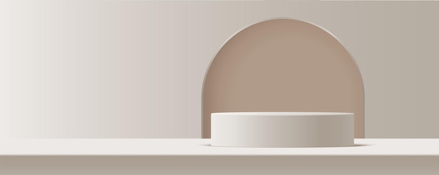 Product podium mockup with abstract background on beige and white backgroundvector 3d illustration