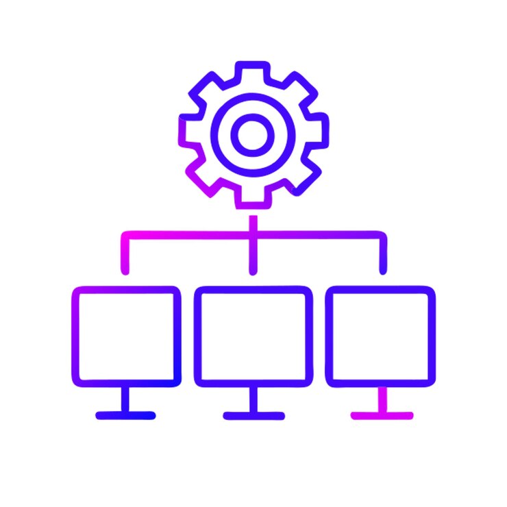 Vektor production teams who produce it systems software icon outline gradient