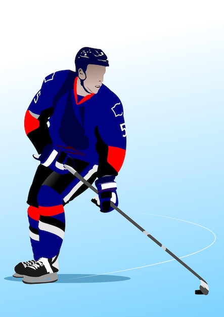 Professional ice hockey player skating and holding hockey stick
