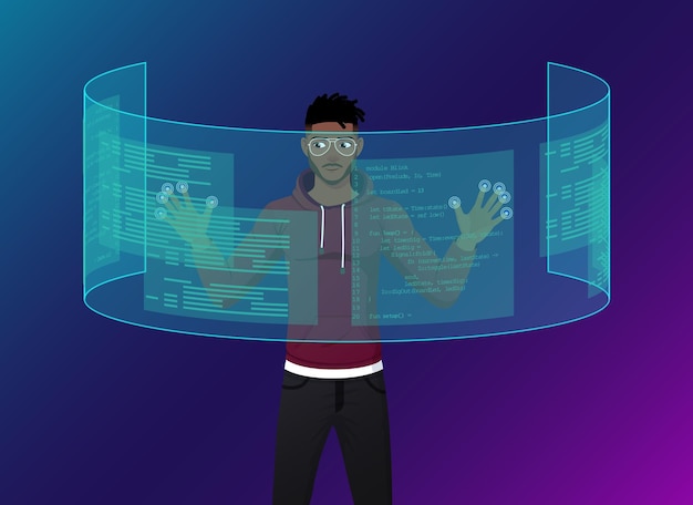 Programmer and Web Developer Using Futuristic Augmented Reality Interface