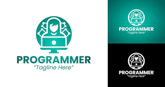 Programmer Logo in Gradient Teal and White Clean and Professional Design for Coding and Development