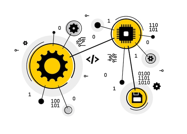 Programming and computer pc engineering vector illustration repairing and fixing bugs coding app on pc
