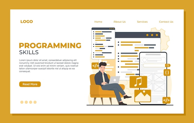 programming coding software development landing page templates for website web page vector