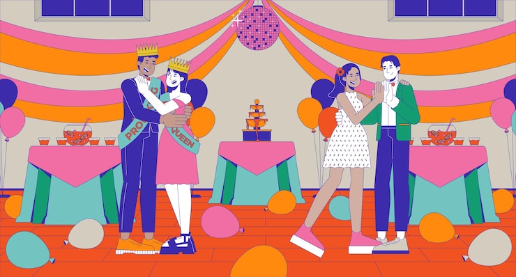 Vektor prom high school dance party cartoon flat illustration