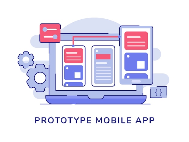 Prototype mobile app setting on display laptop