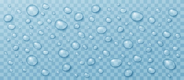 Pure clear water drops rain droplet on glass Aqua drip on transparent background