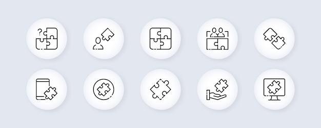 puzzle set icon solving problems puzzles problems application development creative and innovative thinking motivation concept vector line icon for business and advertising