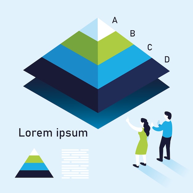 pyramid chart infographic with woman and man, data information and analytics theme illustration