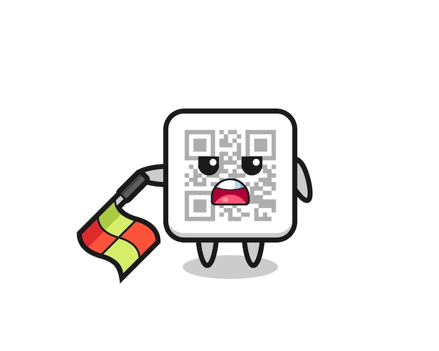 Qr code character as line judge hold the flag down at a 45 degree angle