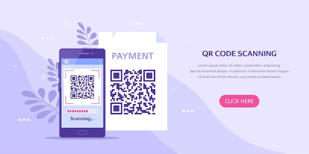 QR code scanning concept banner Mobile phone with qr code on screen Flat style