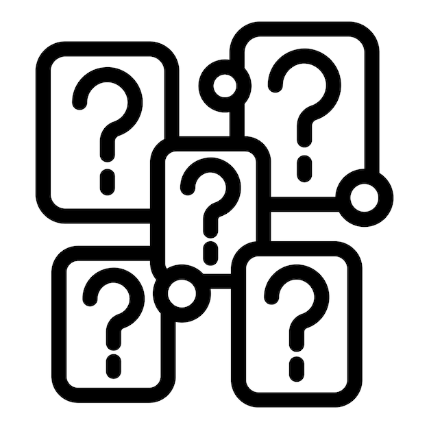 Question mark boxes connected representing faq and troubleshooting