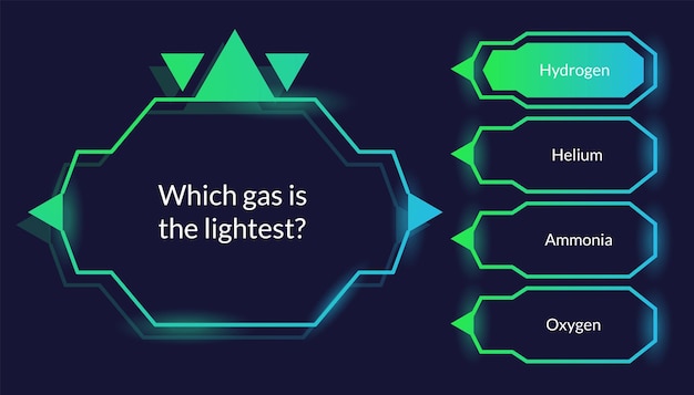 Quiz game questions or test menu choice templates with answers Trivia contest TV show layout with neon answer options Four answers for knowledge exam Vector cartoon illustration