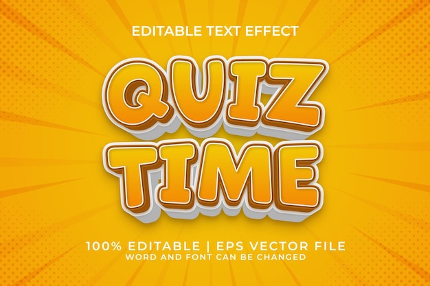 quiz time 3d editable text effect cartoon comic style premium vector