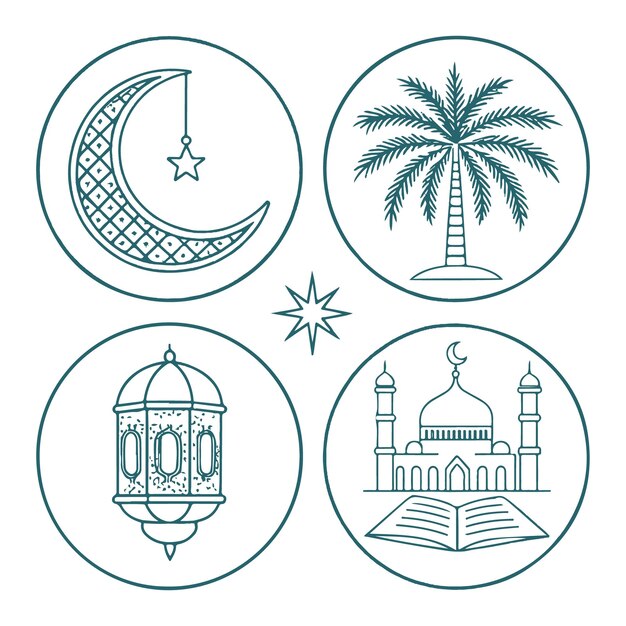 ramadan kareem element collection with hand draw style vector design