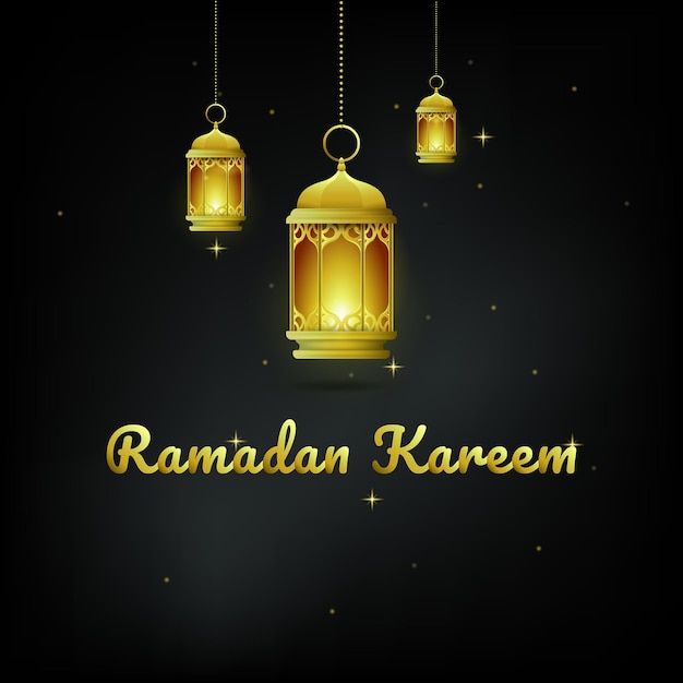 Ramadan Kareem Greeting Design Islamic with Dark Background and Luxury Lantern