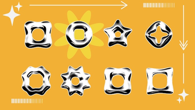 Realistic 3D chrome shapes Elements for posters banners flyers in retro style