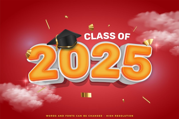 realistic 3d text effect for class of 2025 graduation with red gradient background