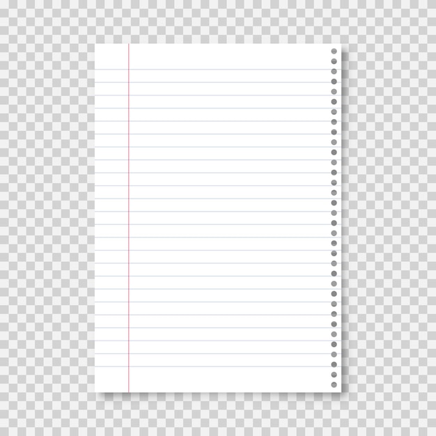 realistic blank lined paper sheet in a format on transparent background notebook page document