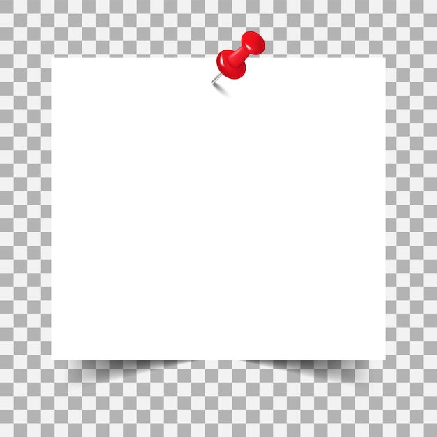 Realistic Blank sheet attached to a red pushpin.