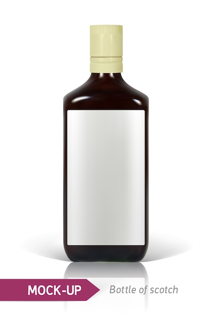  realistic bottle of scotch on a white background with reflection and shadow. template for label .