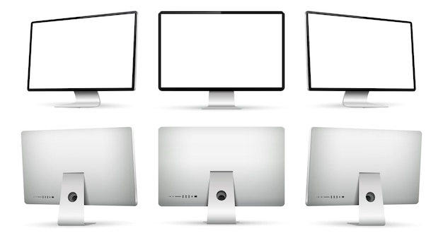 Realistic computer screen mockup on three sides with blank screen