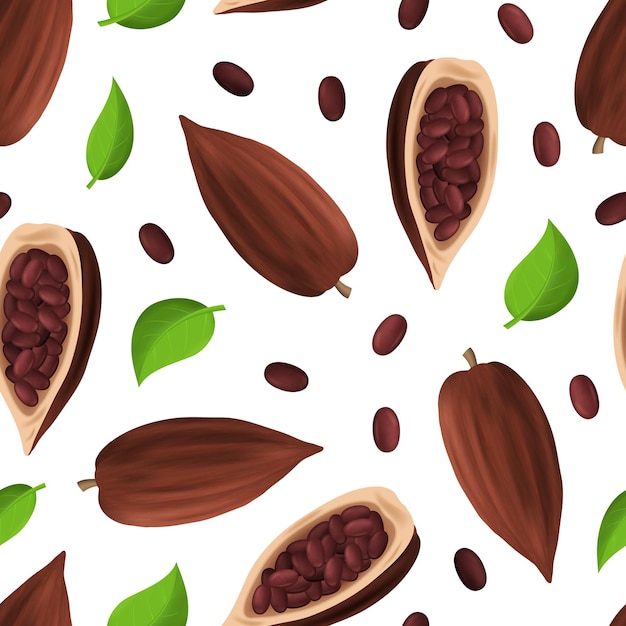 realistic detailed 3d dry cocoa pods seamless pattern background vector
