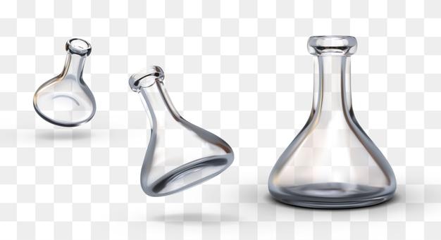 realistic empty erlenmeyer flask vertical and inclined position