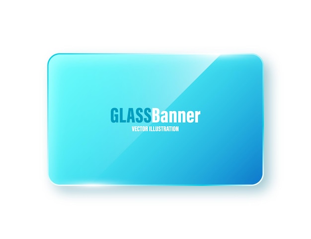 Realistic isolated glass frame blue transparent glass banner with flares and highlights glossy